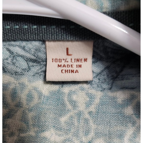 Caribbean Mens 100% Linen Long Sleeve Button Down Shirt Blue Floral Stripe Large - Picture 4 of 14